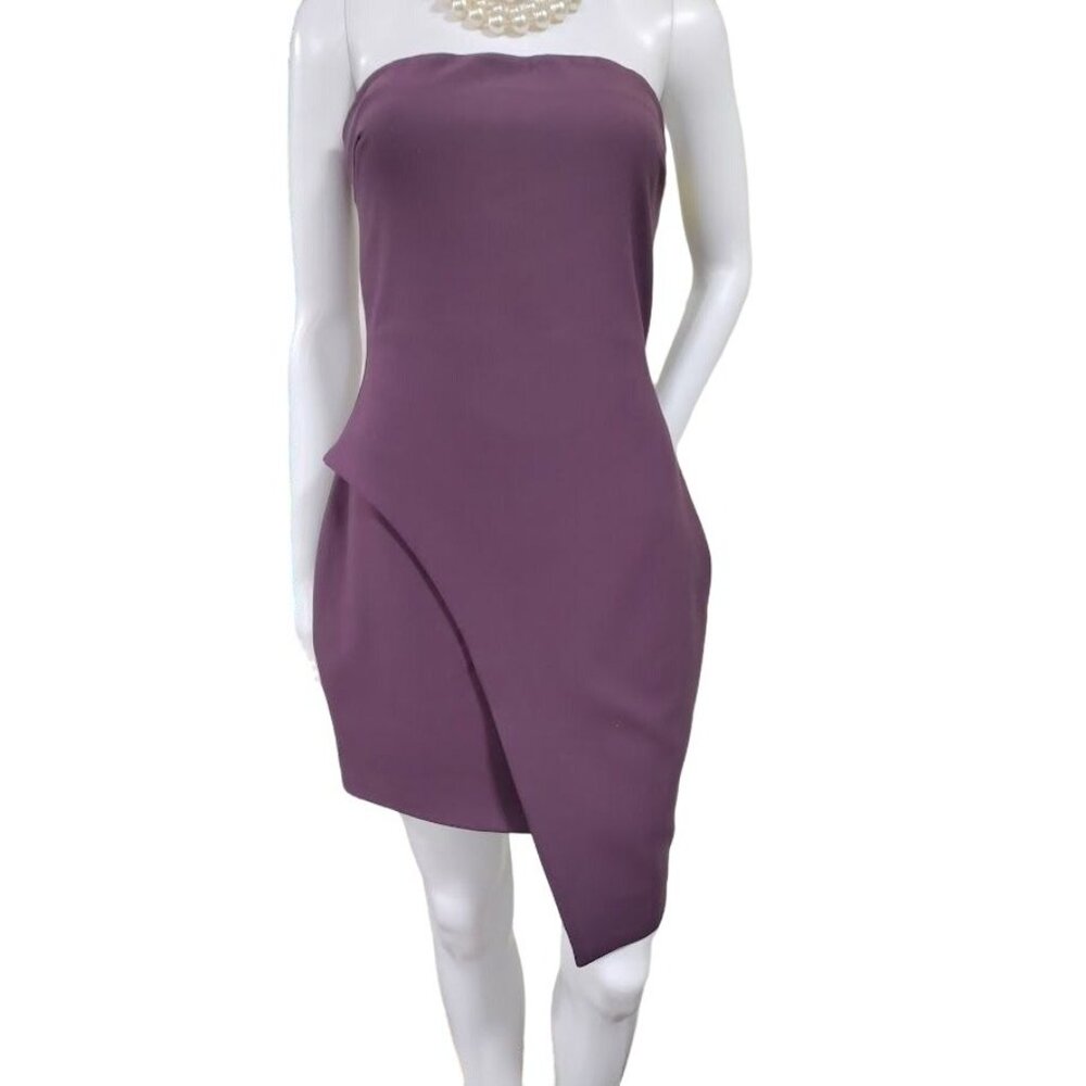 Elizabeth and James Mina Strapless Asymmetric Hem Mini Dress Purple Women's Sz 6 - Picture 2 of 7